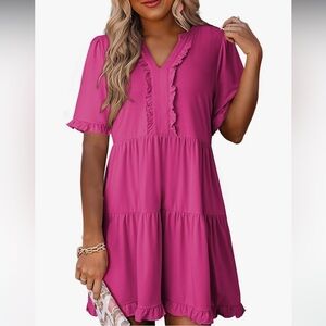 Chic Fuchsia Ruffle Mini Dress